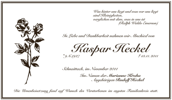Traueranzeige von Kaspar Heckel von Pegnitz-Zeitung